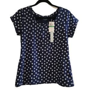 Cable & Gauge Patriotic Navy Star Top NWT Large